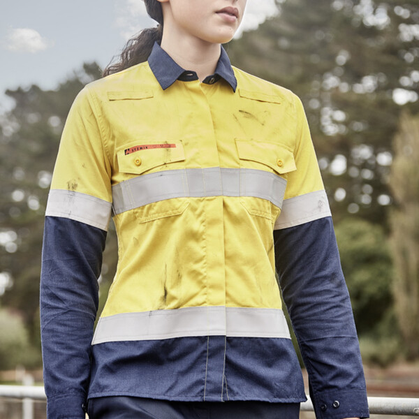 ZW170 Womens Orange Flame Lightweight Ripstop Taped Shirt Thumbnail